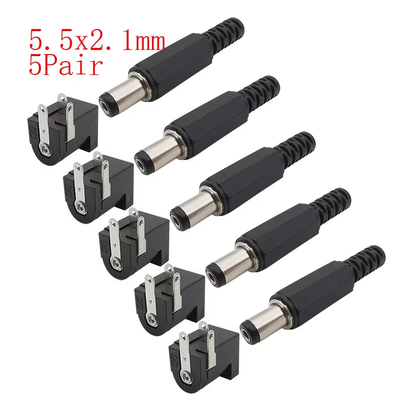 10Pcs DC Connectors 5.5X2.1Mm 3.5X1.3Mm DC Power Plug Male Female Jack Socket Nut Panel Mount DC Power Adapter Connector 5.5*2.1