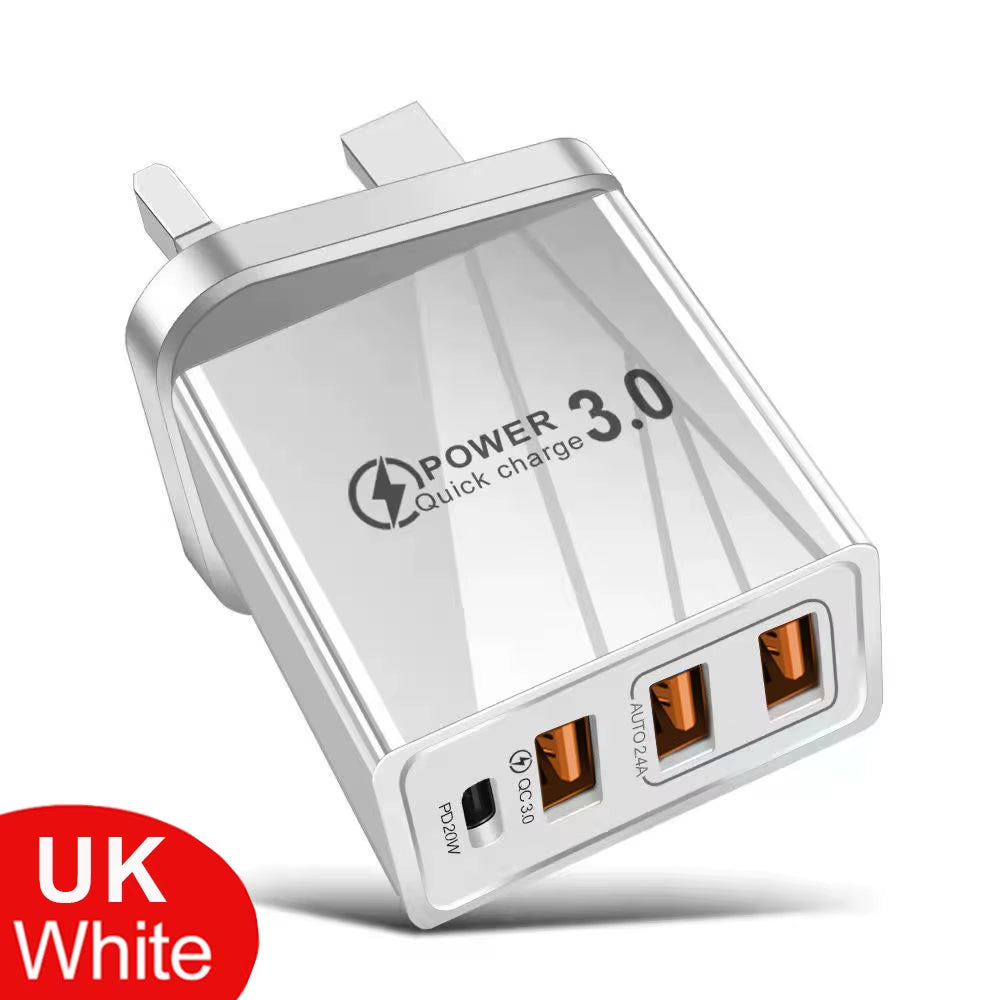 48W USB Charger QC 3.0 Type C PD Fast Charge for Iphone 12 13 Max Samsung S21 Huawei Xiaomi Mobile Phone EU/US Plug Wall Charger