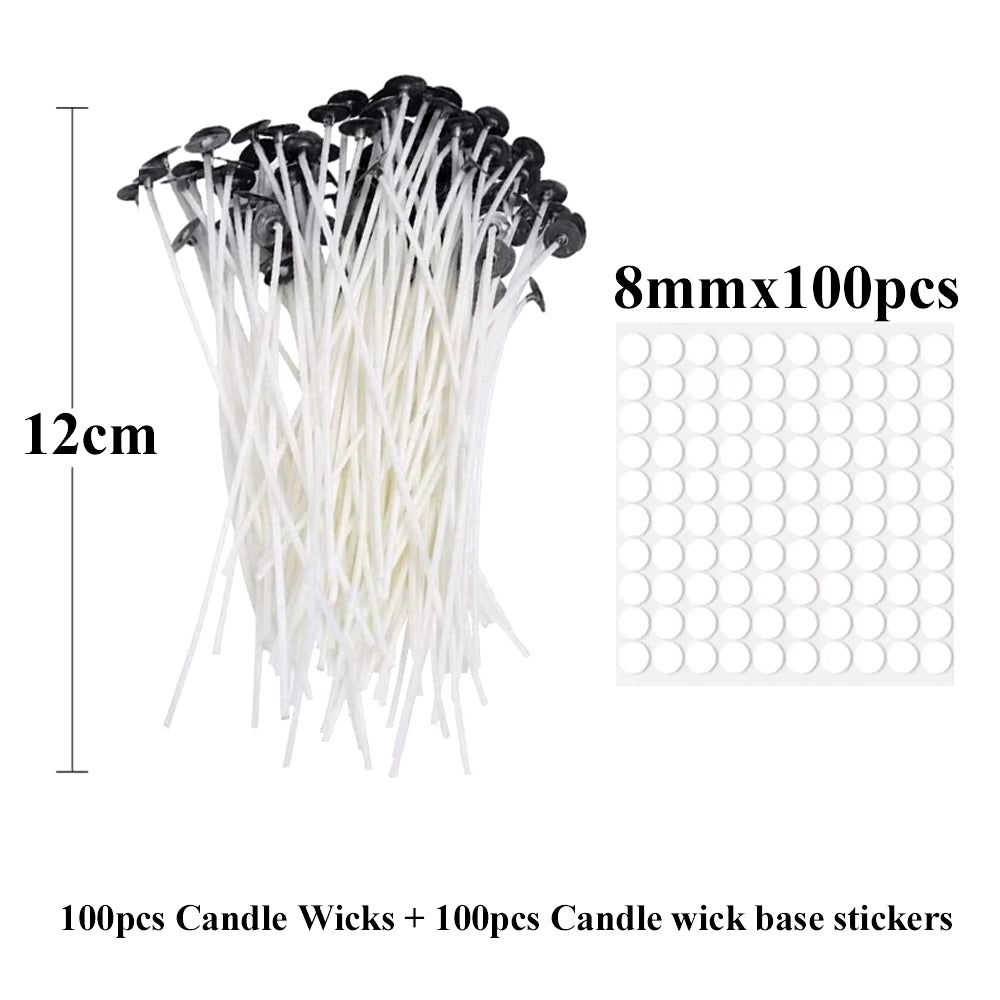 Smokeless Candle Wicks 2.6-20Cm Pre-Waxed Cotton Core Wicks with Metal Sustainer Tabs DIY Handmade Candle Making Tools