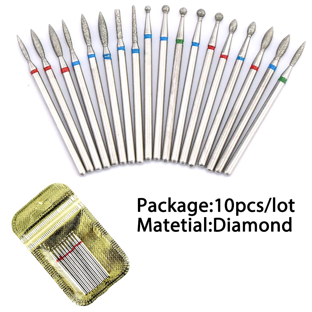 10Pcs Diamond Milling Cutter Nail Drill Bits Set for Manicure Accessory Pedicure Eletric Machine Nail Bit Brush Burr Tools