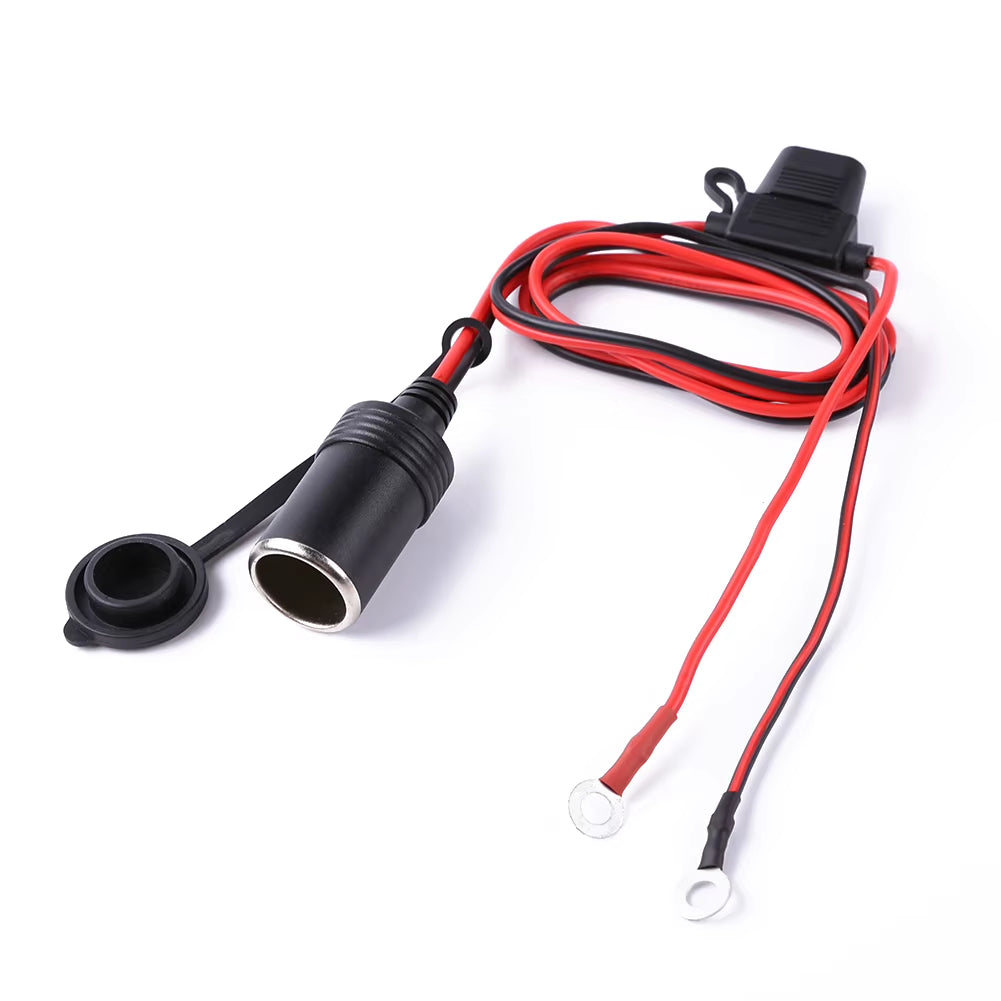 DC 12V 24V Car Motorcycle Truck Cigarette Lighter Socket Charger Cable Female Socket Connector Adapter with 10A Fuse+Cable