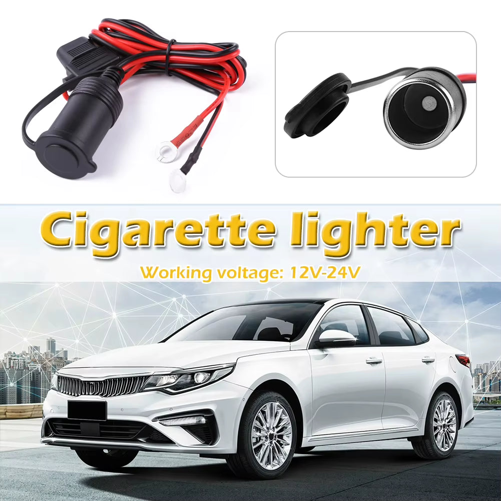DC 12V 24V Car Motorcycle Truck Cigarette Lighter Socket Charger Cable Female Socket Connector Adapter with 10A Fuse+Cable