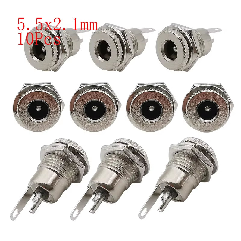 10Pcs DC Connectors 5.5X2.1Mm 3.5X1.3Mm DC Power Plug Male Female Jack Socket Nut Panel Mount DC Power Adapter Connector 5.5*2.1