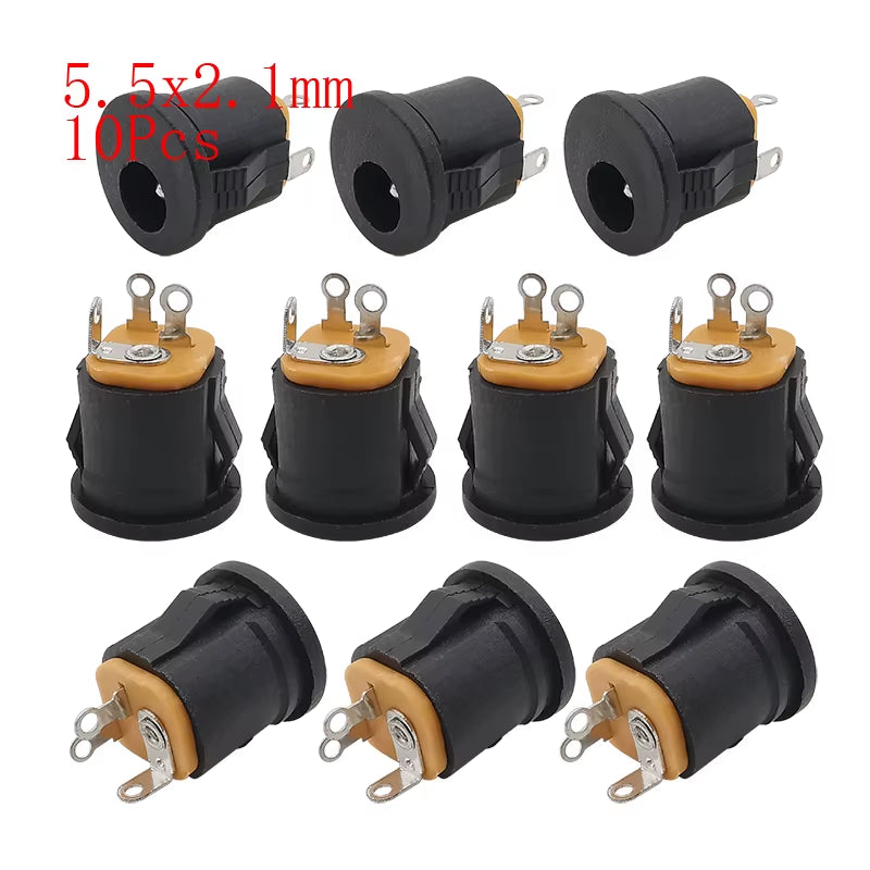 10Pcs DC Connectors 5.5X2.1Mm 3.5X1.3Mm DC Power Plug Male Female Jack Socket Nut Panel Mount DC Power Adapter Connector 5.5*2.1