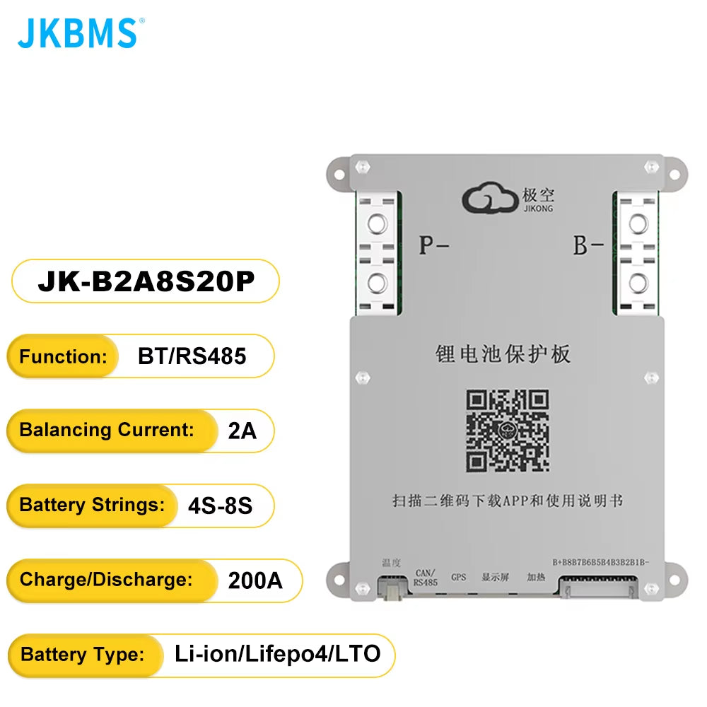 JK BMS Smart BMS CANBUS HEAT 4S 5S 6S 7S 8S 12V 24V Battery with 2A Actice Blance RS485 HEAT CAN Lifepo4 LTO LI-ION Battery BMS