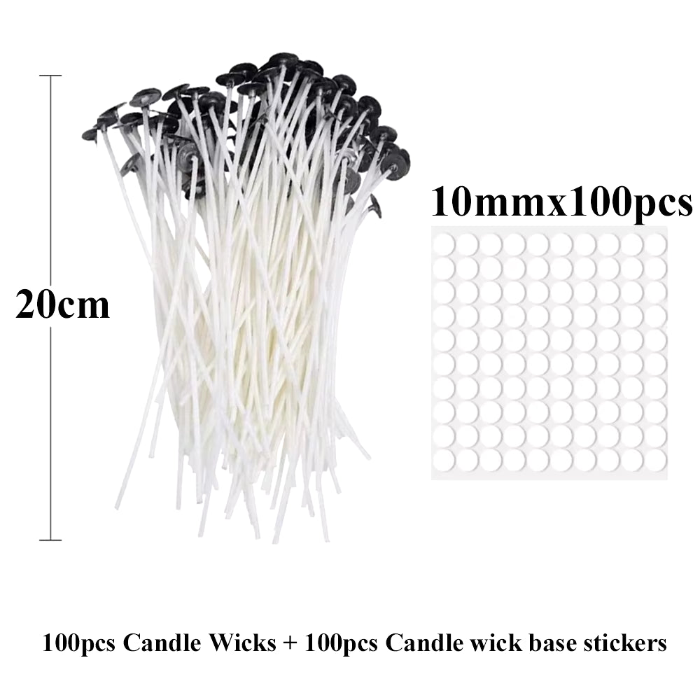 Smokeless Candle Wicks 2.6-20Cm Pre-Waxed Cotton Core Wicks with Metal Sustainer Tabs DIY Handmade Candle Making Tools