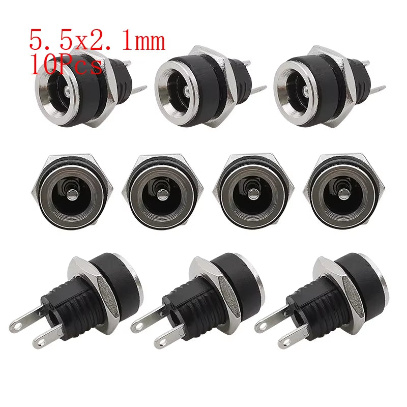 10Pcs DC Connectors 5.5X2.1Mm 3.5X1.3Mm DC Power Plug Male Female Jack Socket Nut Panel Mount DC Power Adapter Connector 5.5*2.1