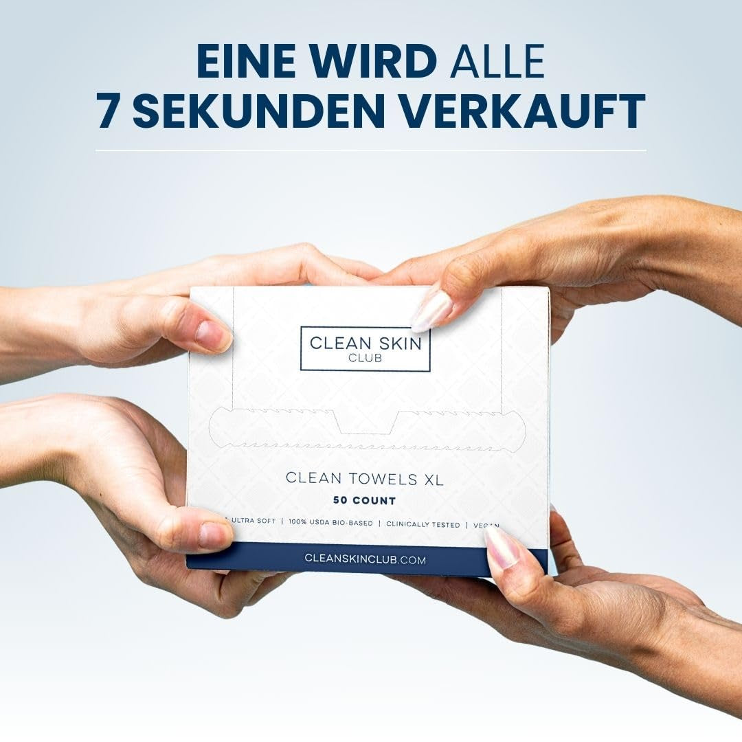 Clean Skin Club Clean Towel Gesichtstuch XL, 100% USDA Zertifizierte Dermatologisch & Klinisch Getestete Gesichtshandtücher, Einweg-Handtücher, Gesichtswaschlappen, Make-Up-Entferner, 50 St., 1-Pack