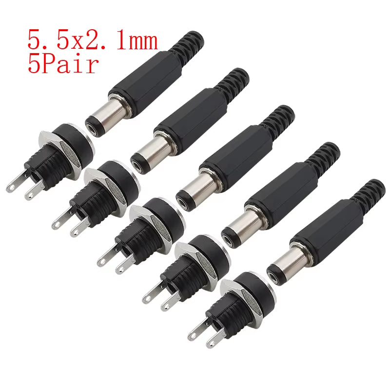 10Pcs DC Connectors 5.5X2.1Mm 3.5X1.3Mm DC Power Plug Male Female Jack Socket Nut Panel Mount DC Power Adapter Connector 5.5*2.1