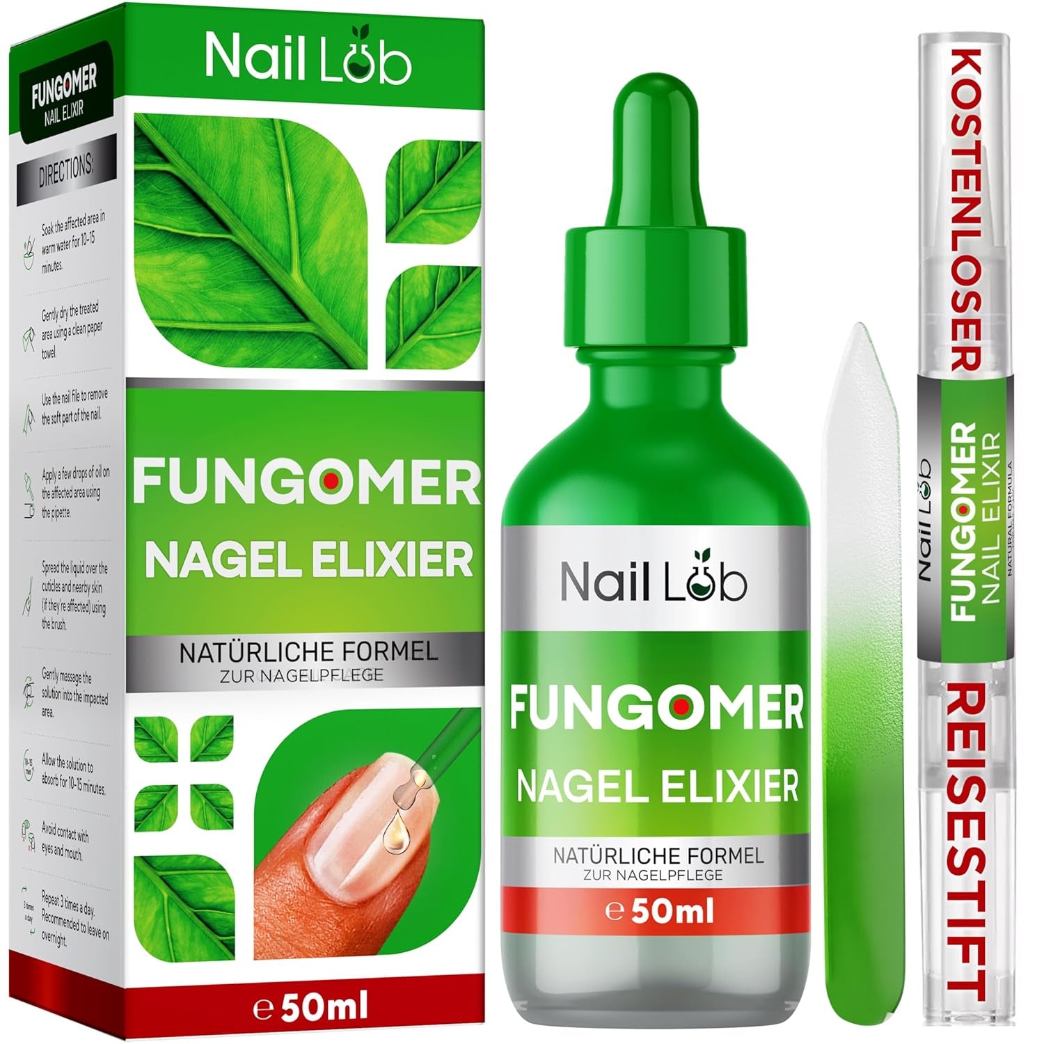 Fungomer Nagel-Elixier - Repariert Beschädigte Und Verfärbte Nägel - 50Ml - Enthält Teebaumöl, Geeignet Für Finger- Und Zehennägel Extra Stark - Kostenloser 3Ml Nagelstift + Nagelfeile