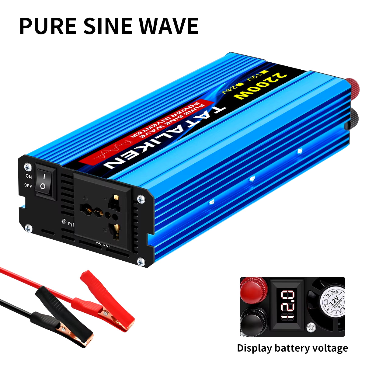 Pure Sine Wave Inverter 1000W-4000W DC 12V/24V to AC 220V 50Hz Power Inverter Charger Adapter Universal Socket
