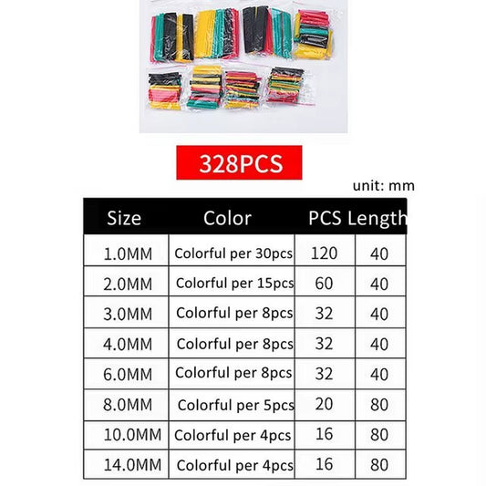328 Pcs Heat Shrinkable Tube Insulation Environmental Protection Heat Shrinkable Combination Sleeving Electrical Cable Sleeving