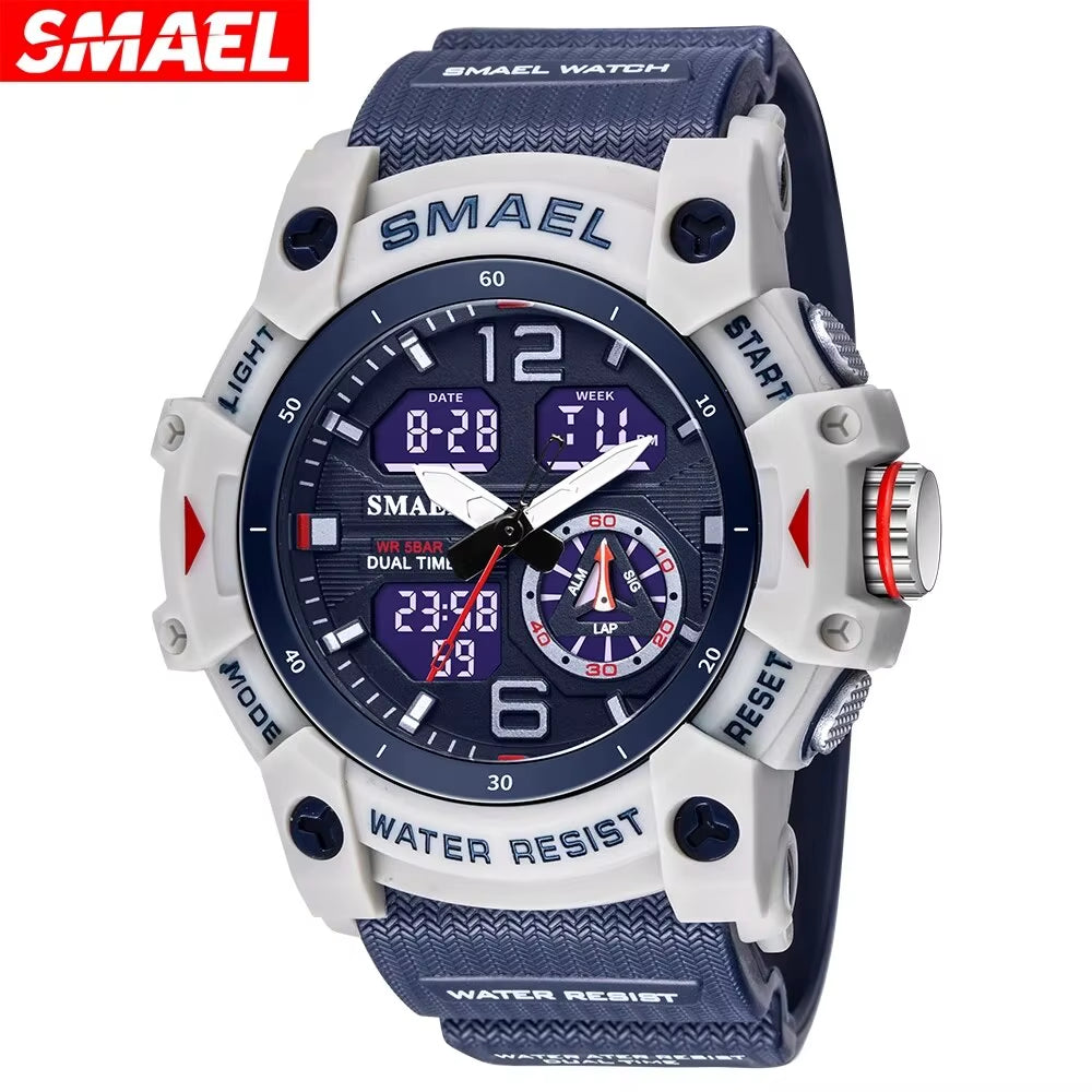 Sport Watch Military Wristwatch for Men Alarm Stopwatch LED Digital Back Light Dual Time Display Waterproof Watch Men 8007