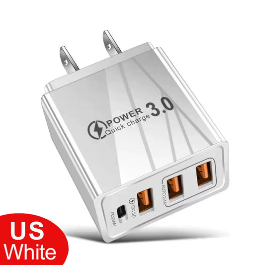 48W USB Charger QC 3.0 Type C PD Fast Charge for Iphone 12 13 Max Samsung S21 Huawei Xiaomi Mobile Phone EU/US Plug Wall Charger
