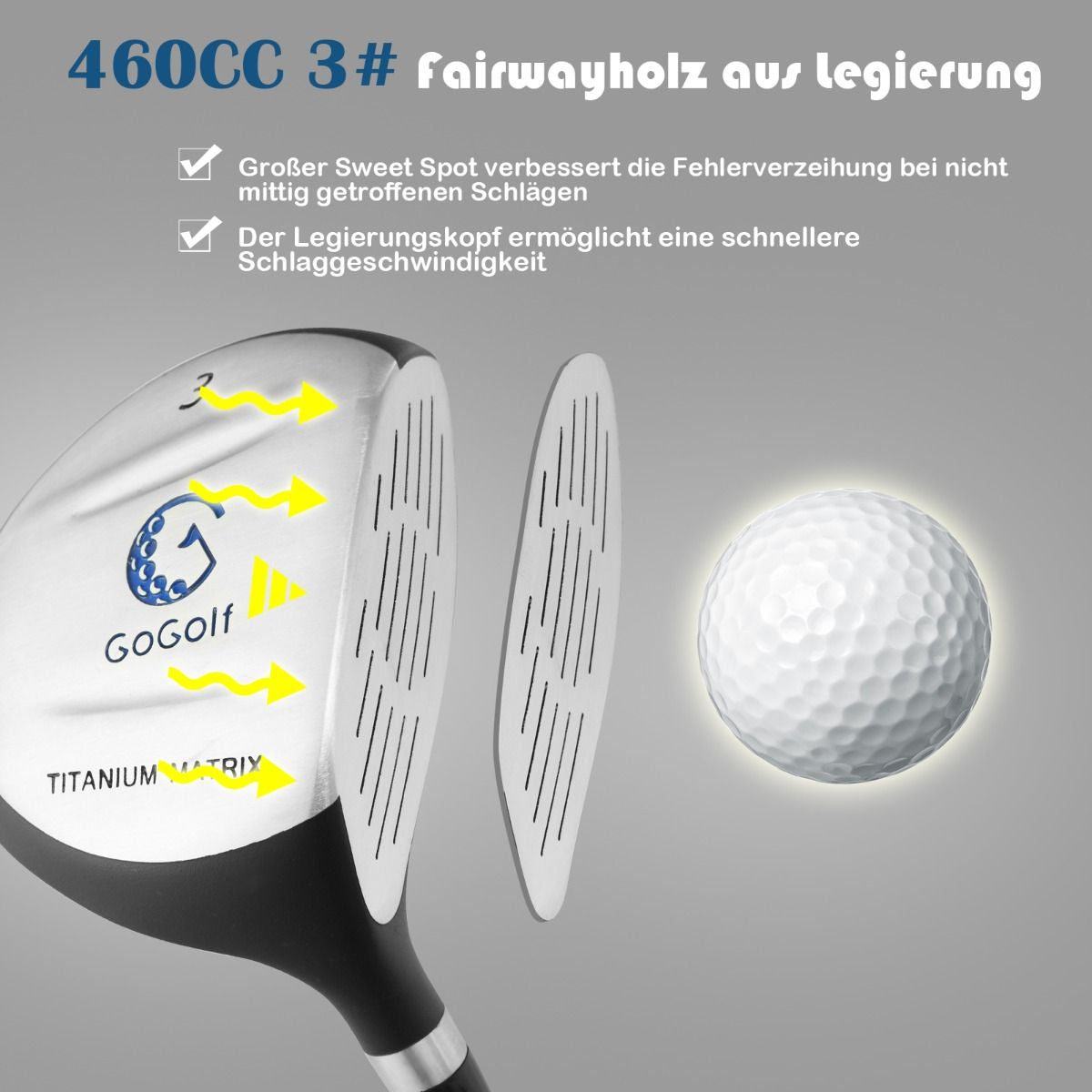 5-Teiliges Kinder Golfschläger Set Mit Fairway Holz Eisen 7, 9 & Putter Mit Standtasche Für Junior Von 11-13 Jahren