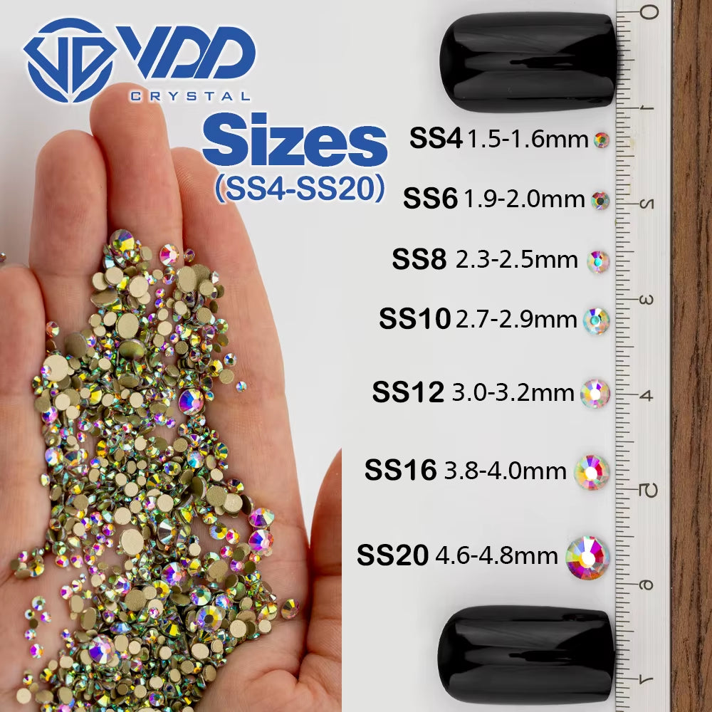 SS4-SS20 Mix Size Clear Crystal Non-Hotfix Gold Flatback Rhinestones Decorations DIY Glitter Stones 3D Nail Art Accessories