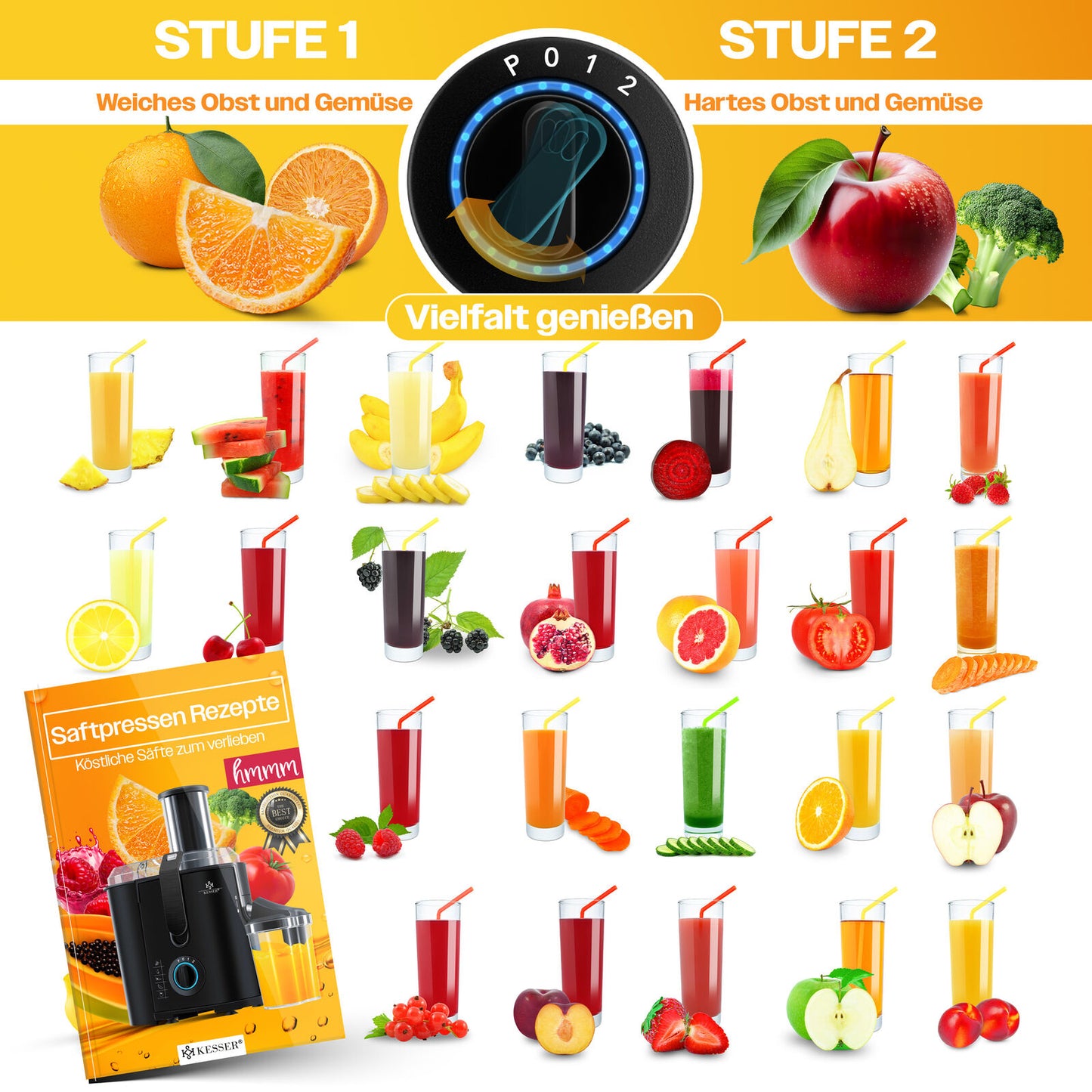 KESSER® Entsafter Saftpresse Edelstahl 1100W 85Mm Presse Obstpresse Saft Juicer