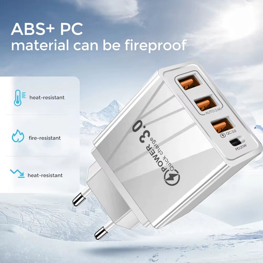 48W USB Charger QC 3.0 Type C PD Fast Charge for Iphone 12 13 Max Samsung S21 Huawei Xiaomi Mobile Phone EU/US Plug Wall Charger