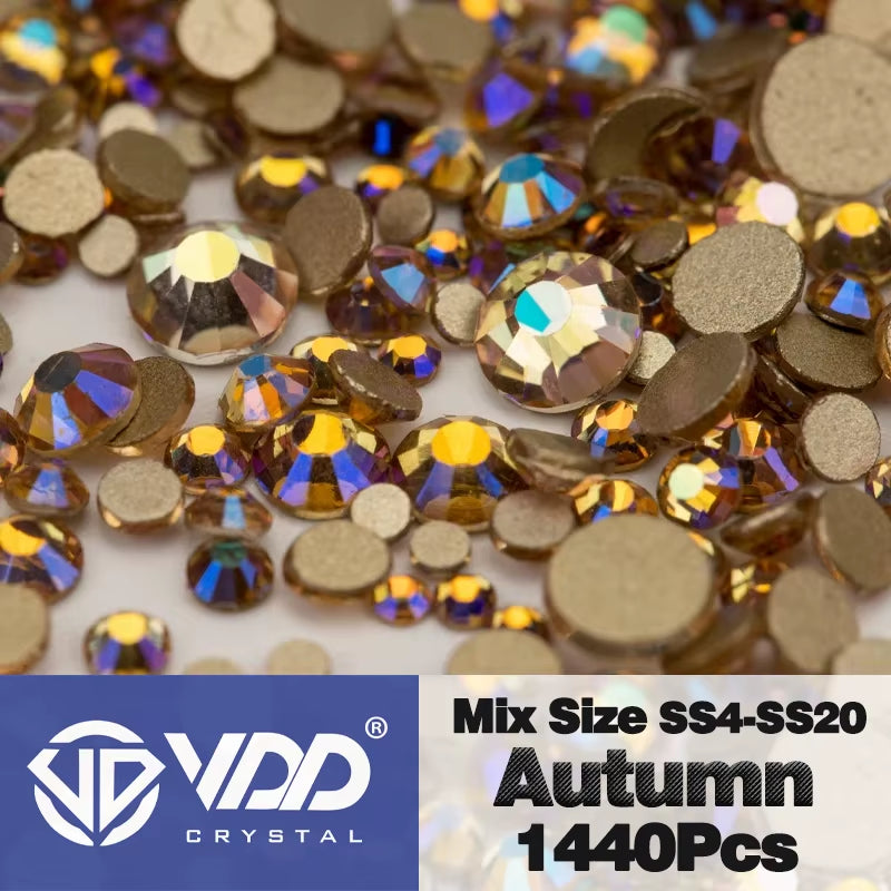 SS4-SS20 Mix Size Clear Crystal Non-Hotfix Gold Flatback Rhinestones Decorations DIY Glitter Stones 3D Nail Art Accessories