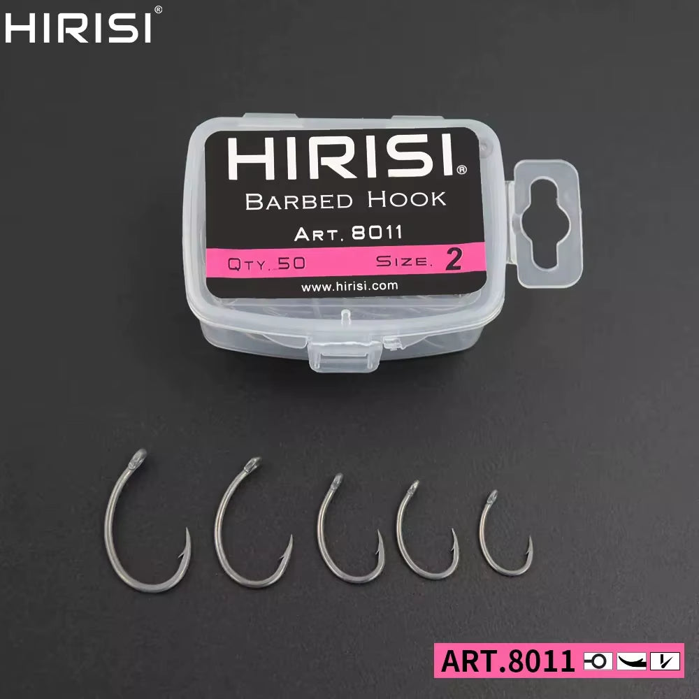 50Pcs Coating High Carbon Stainless Steel Barbed Hooks Carp Fishing Hooks Pack with Retail Original Box 8011