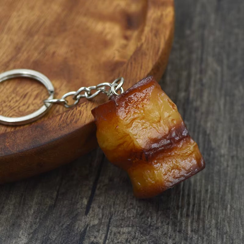 Creative Simulation Food Keychain PVC Model Gift Keychain Soft Glue Fake Braised Pork Belly Roasted Chicken Keychain K4230