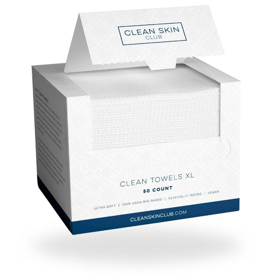 Clean Skin Club Clean Towel Gesichtstuch XL, 100% USDA Zertifizierte Dermatologisch & Klinisch Getestete Gesichtshandtücher, Einweg-Handtücher, Gesichtswaschlappen, Make-Up-Entferner, 50 St., 1-Pack