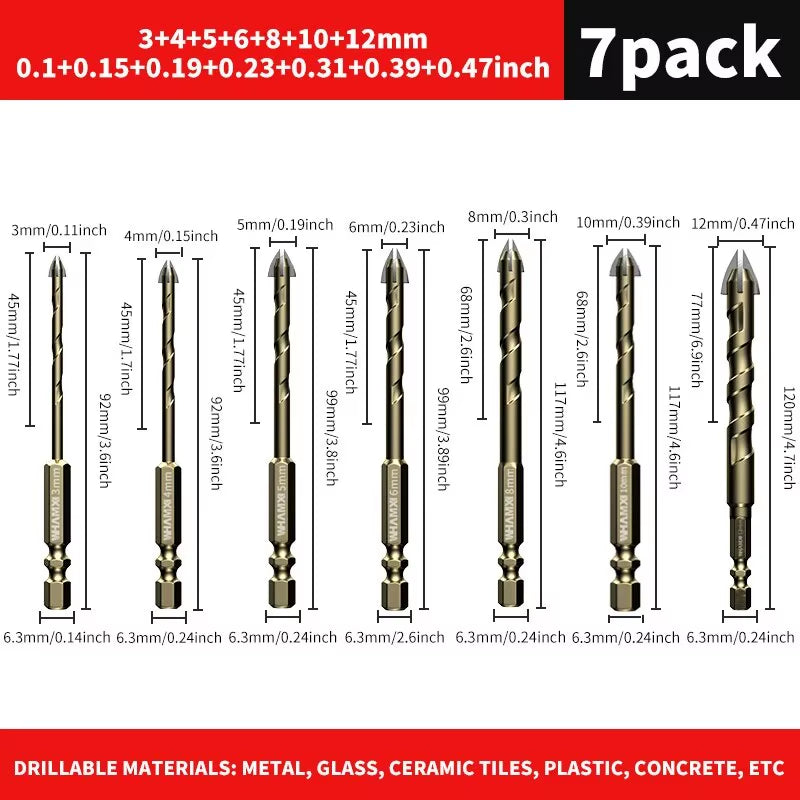 5Pcs/7Pcs 3-12Mm Cross Hex Tile Drill Bit for Glass Concrete Ceramic Tile Hole Opener, Tungsten Carbide Hard Alloy Bits Set Tool