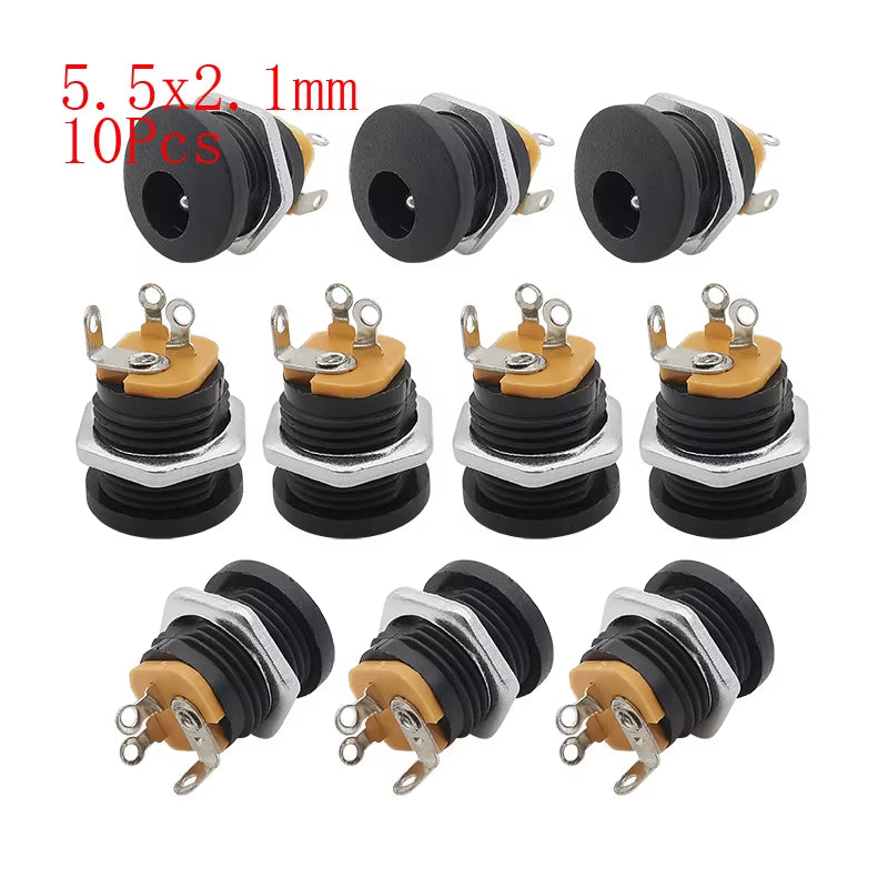 10Pcs DC Connectors 5.5X2.1Mm 3.5X1.3Mm DC Power Plug Male Female Jack Socket Nut Panel Mount DC Power Adapter Connector 5.5*2.1