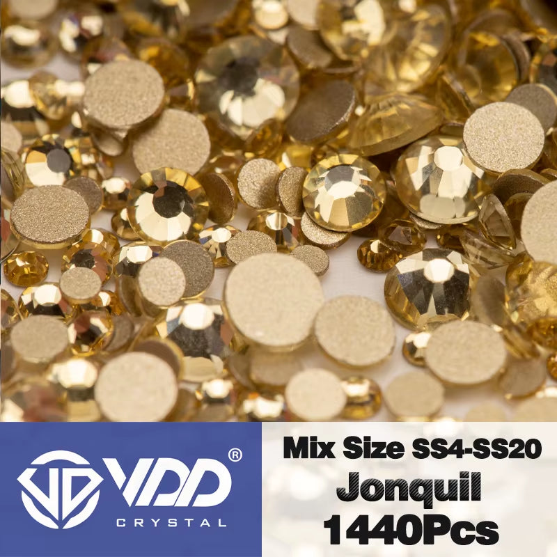 SS4-SS20 Mix Size Clear Crystal Non-Hotfix Gold Flatback Rhinestones Decorations DIY Glitter Stones 3D Nail Art Accessories