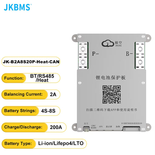 JK BMS Smart BMS CANBUS HEAT 4S 5S 6S 7S 8S 12V 24V Battery with 2A Actice Blance RS485 HEAT CAN Lifepo4 LTO LI-ION Battery BMS