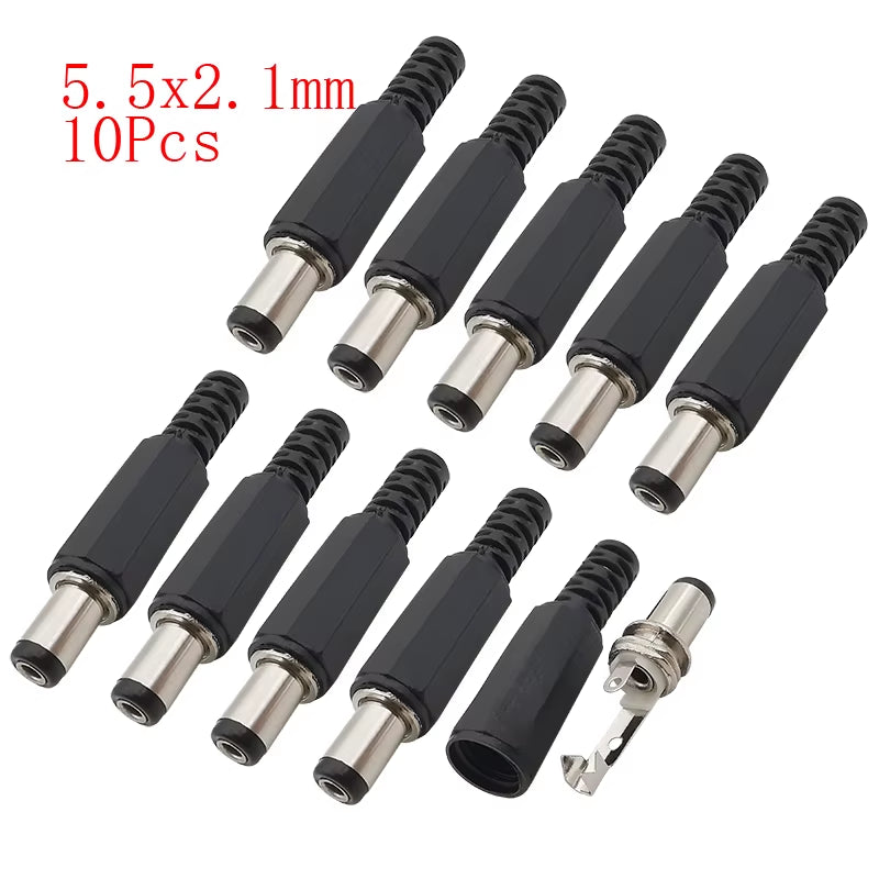 10Pcs DC Connectors 5.5X2.1Mm 3.5X1.3Mm DC Power Plug Male Female Jack Socket Nut Panel Mount DC Power Adapter Connector 5.5*2.1