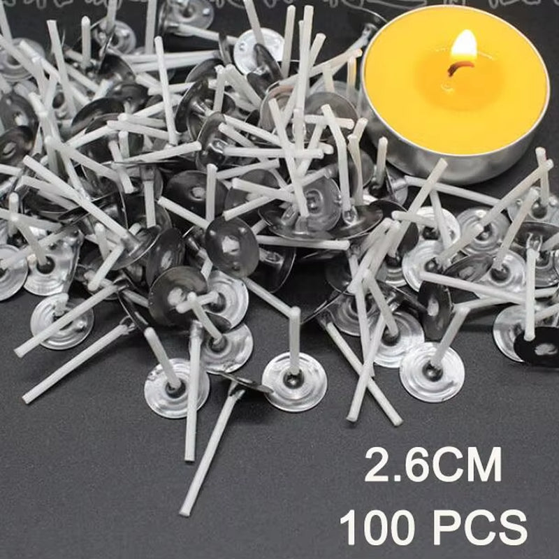Smokeless Candle Wicks 2.6-20Cm Pre-Waxed Cotton Core Wicks with Metal Sustainer Tabs DIY Handmade Candle Making Tools