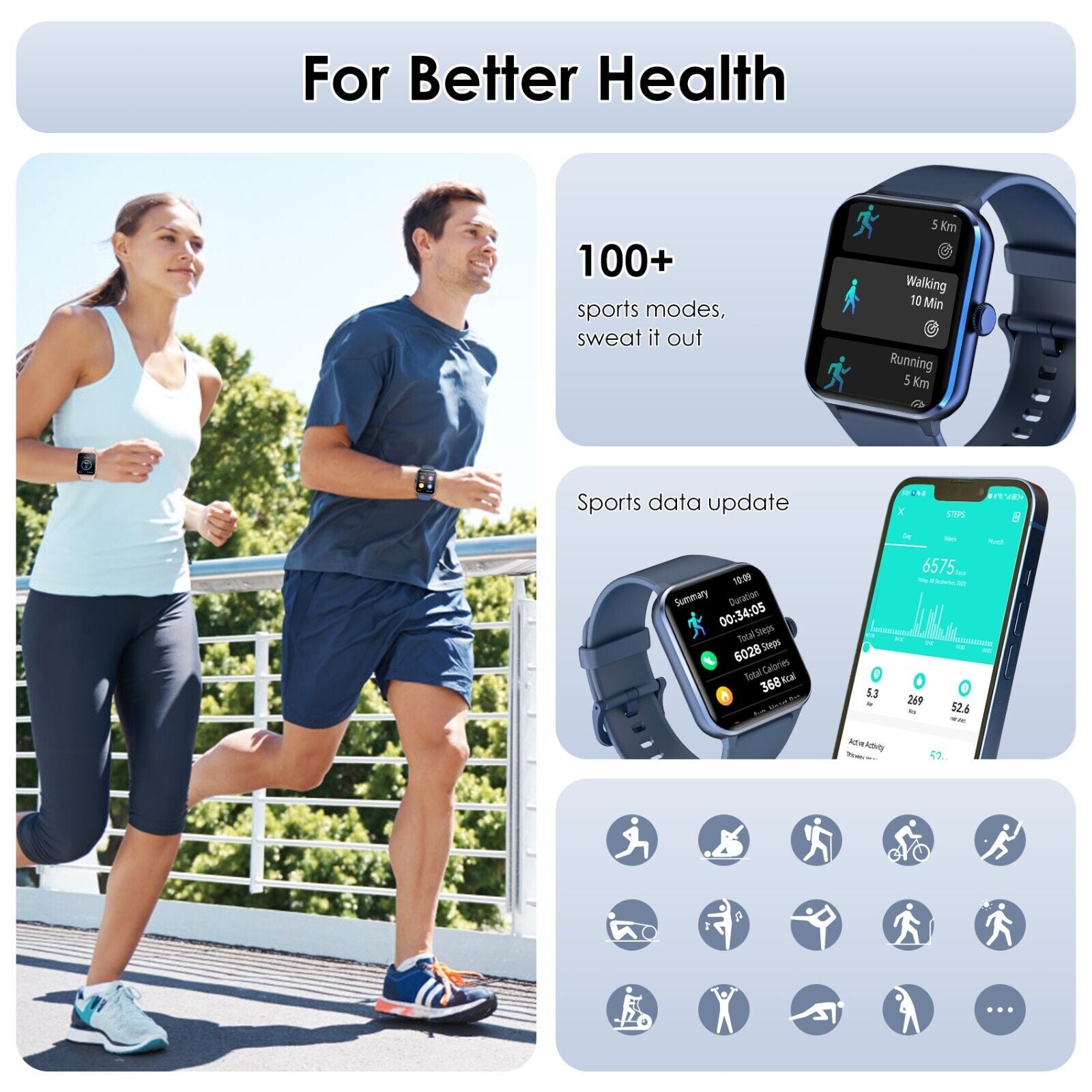 Blackview Smartwatch Damen Herren Mit Bluetooth Anrufe Fitnessuhr Für Android