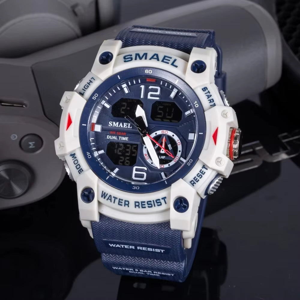 Sport Watch Military Wristwatch for Men Alarm Stopwatch LED Digital Back Light Dual Time Display Waterproof Watch Men 8007