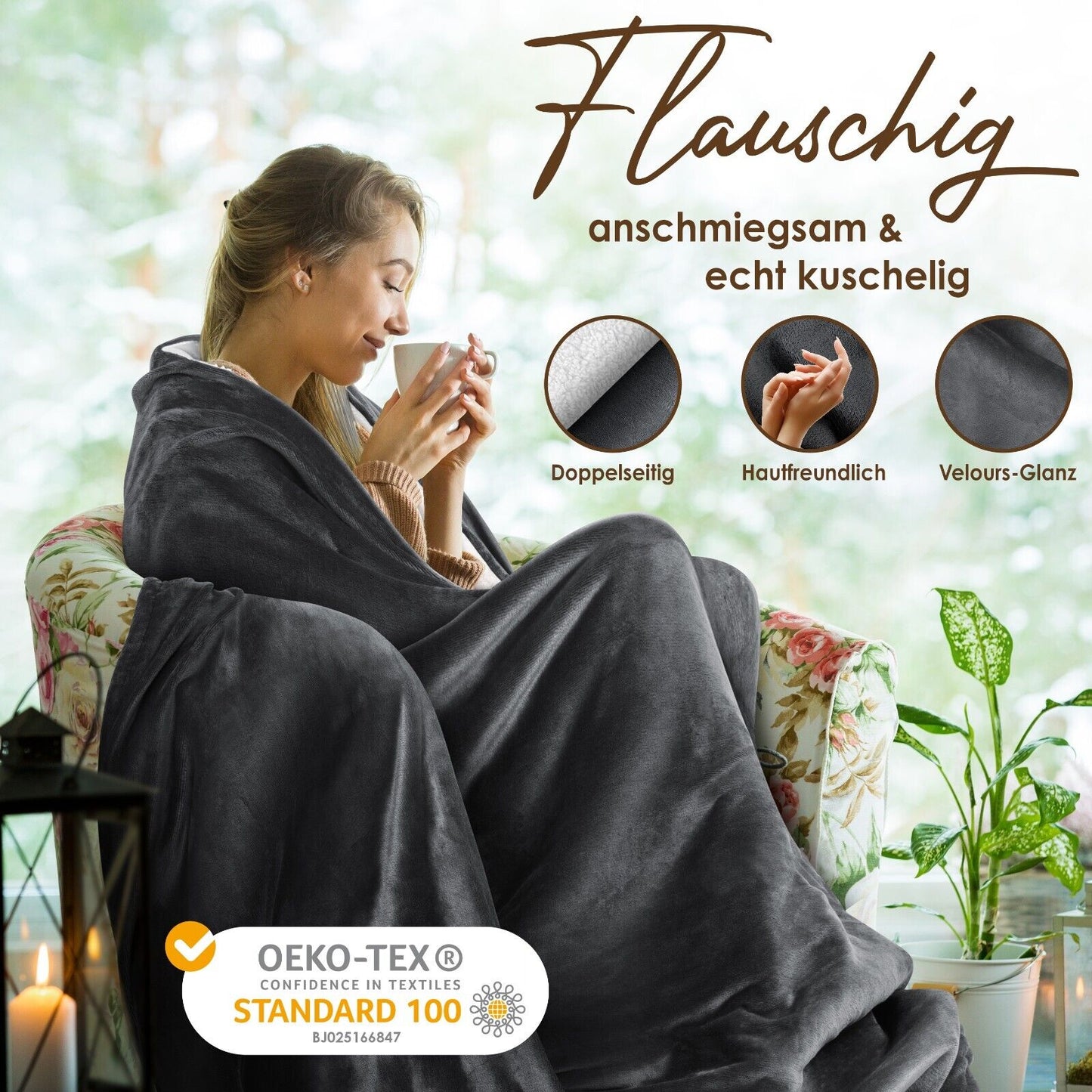 KESSER® Kuscheldecke Flauschig Wohndecke Sherpa Fleece Decke Flanell Bett Sofa