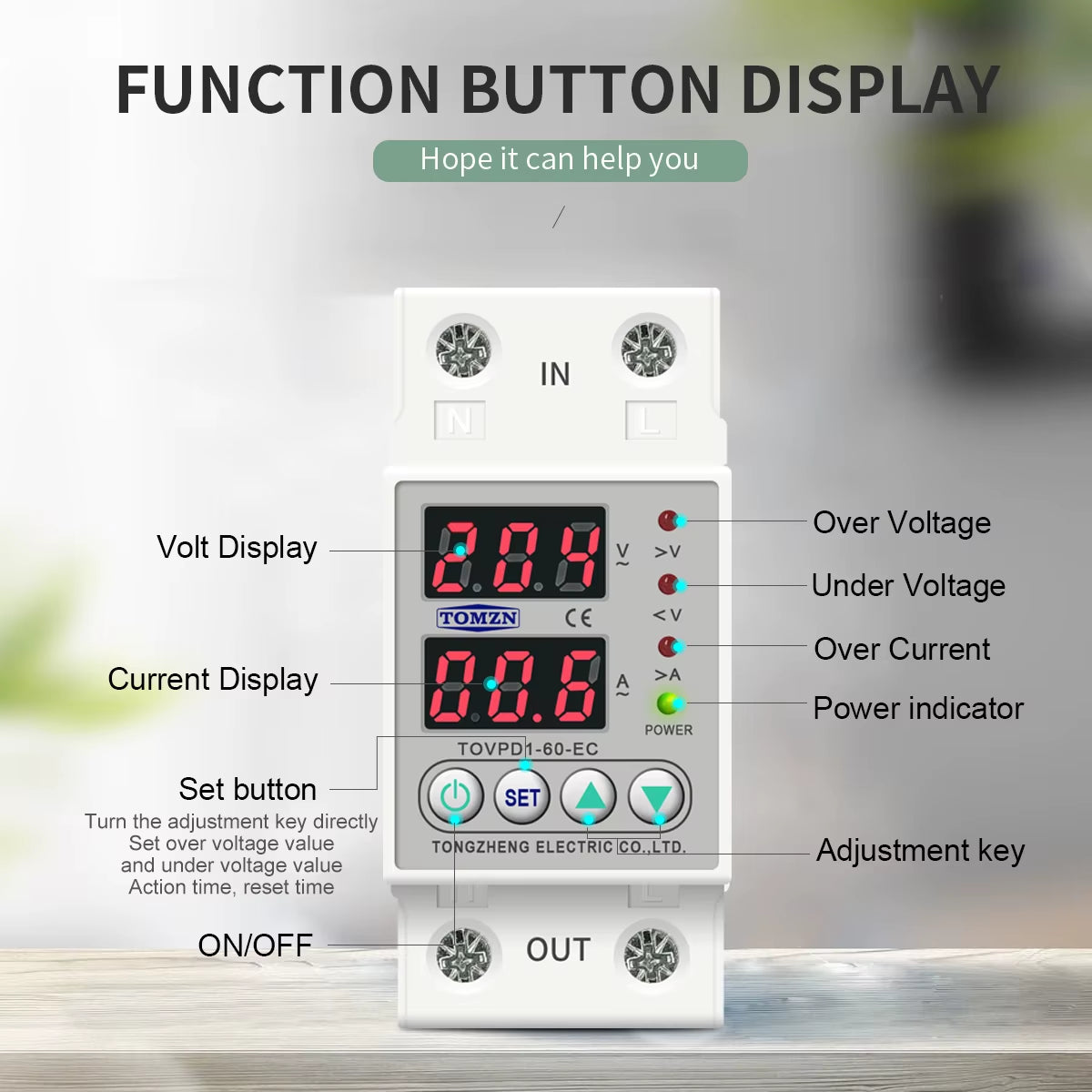 Din Rail Dual Display Adjustable over Voltage Current and under Voltage Protective Device Protector Relay 40A 63A 80A 220V 230V
