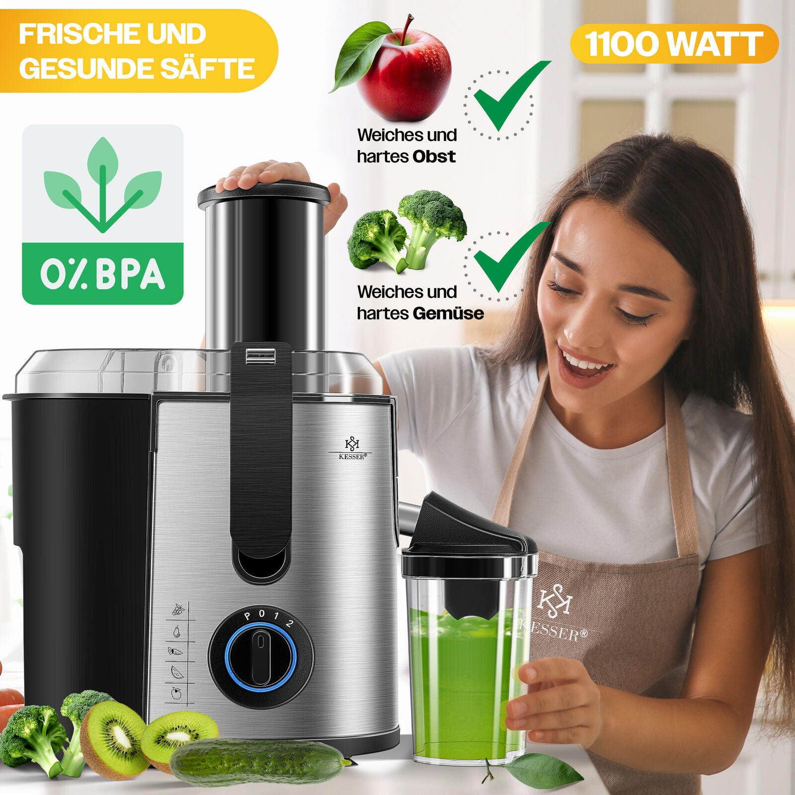 KESSER® Entsafter Saftpresse Edelstahl 1100W 85Mm Presse Obstpresse Saft Juicer