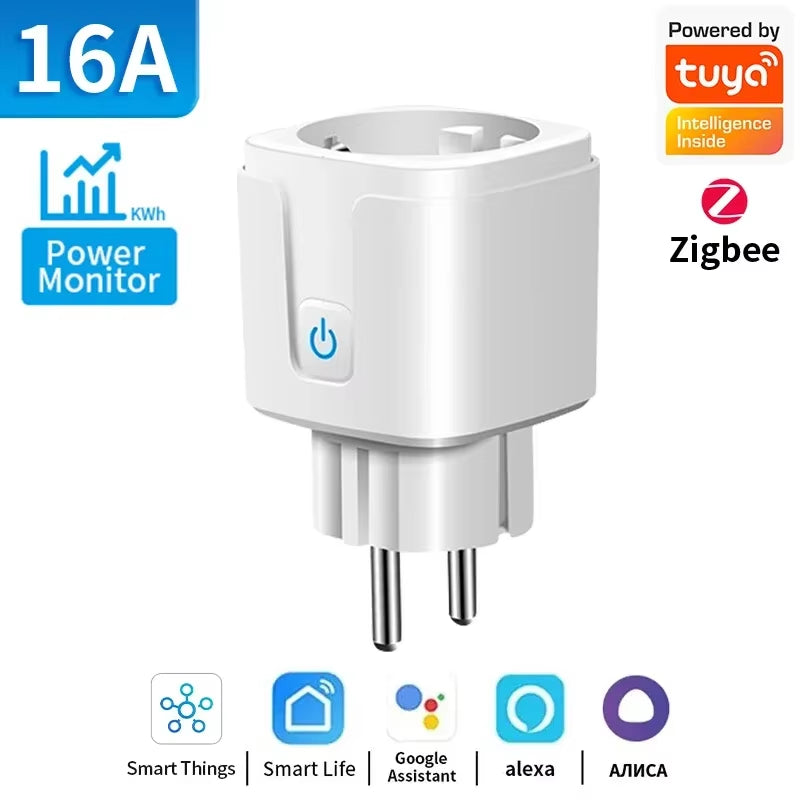 Tuya Wifi/Zigbee Smart Socket EU Plug 16/20A Power Monitor Remote Control Smart Life APP Remote Control Alexa Google Home