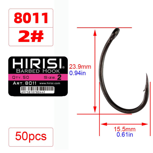 50Pcs Coating High Carbon Stainless Steel Barbed Hooks Carp Fishing Hooks Pack with Retail Original Box 8011