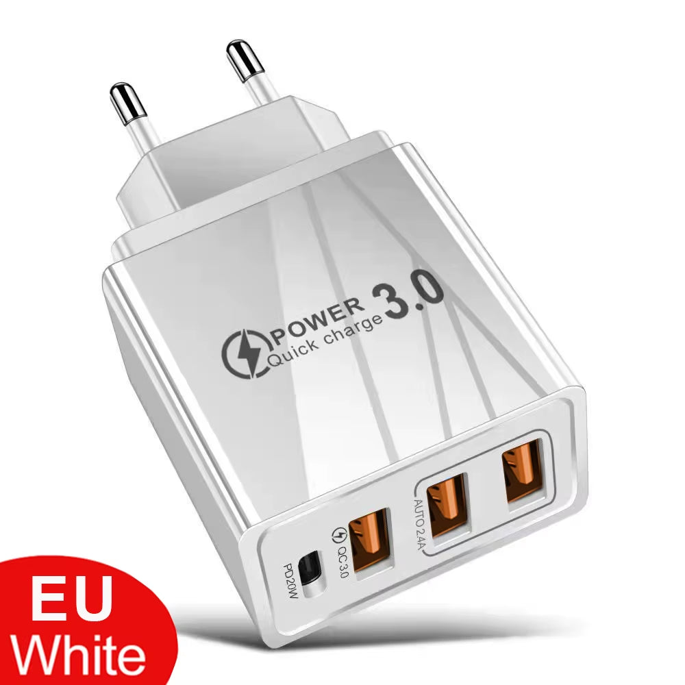 48W USB Charger QC 3.0 Type C PD Fast Charge for Iphone 12 13 Max Samsung S21 Huawei Xiaomi Mobile Phone EU/US Plug Wall Charger