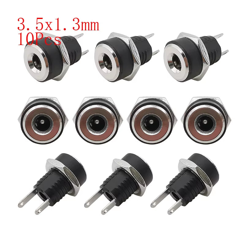 10Pcs DC Connectors 5.5X2.1Mm 3.5X1.3Mm DC Power Plug Male Female Jack Socket Nut Panel Mount DC Power Adapter Connector 5.5*2.1