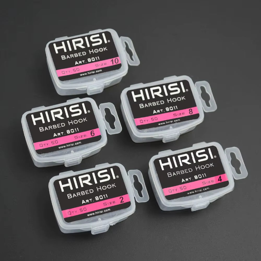 50Pcs Coating High Carbon Stainless Steel Barbed Hooks Carp Fishing Hooks Pack with Retail Original Box 8011