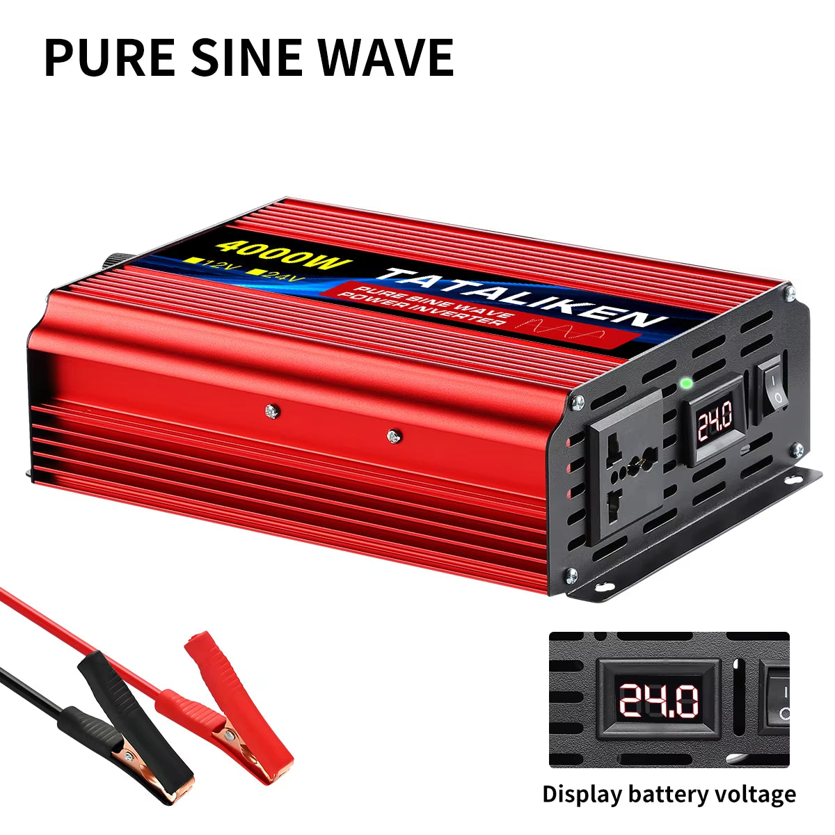 Pure Sine Wave Inverter 1000W-4000W DC 12V/24V to AC 220V 50Hz Power Inverter Charger Adapter Universal Socket