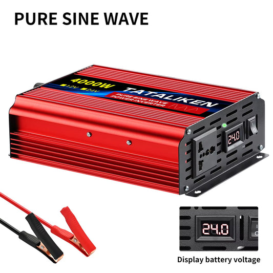 Pure Sine Wave Inverter 1000W-4000W DC 12V/24V to AC 220V 50Hz Power Inverter Charger Adapter Universal Socket