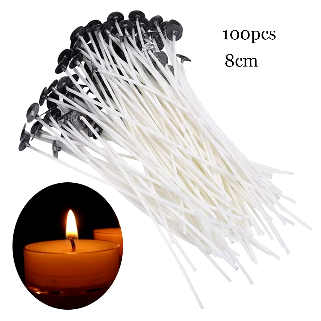 Smokeless Candle Wicks 2.6-20Cm Pre-Waxed Cotton Core Wicks with Metal Sustainer Tabs DIY Handmade Candle Making Tools
