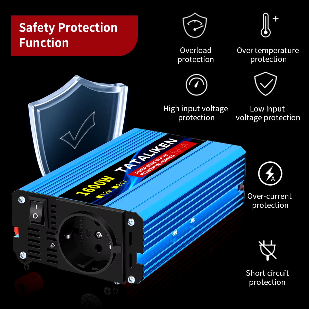 Pure Sine Wave Inverter 1000W-4000W DC 12V/24V to AC 220V 50Hz Power Inverter Charger Adapter Universal Socket