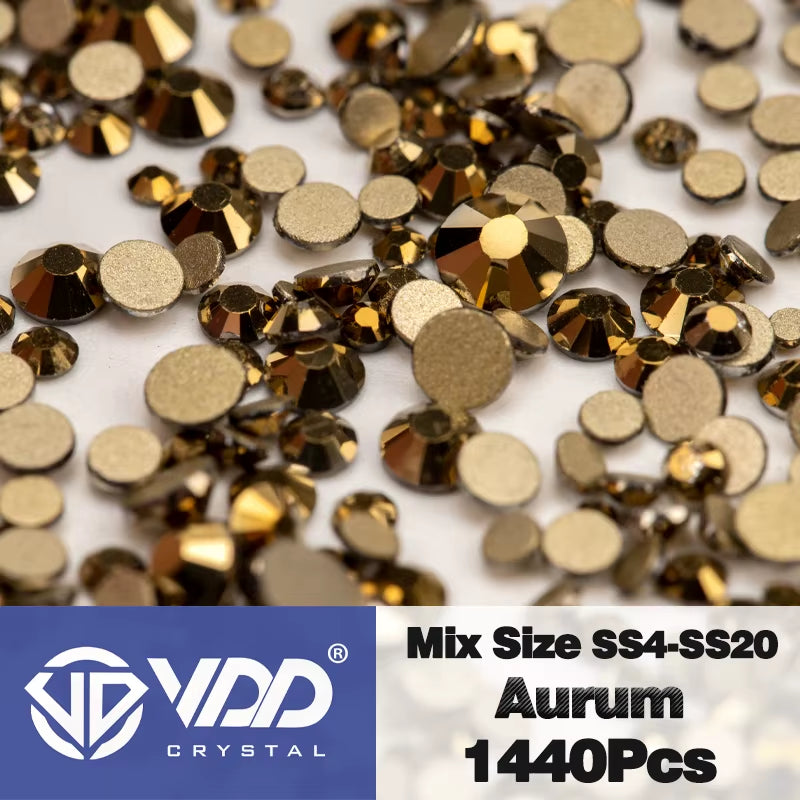 SS4-SS20 Mix Size Clear Crystal Non-Hotfix Gold Flatback Rhinestones Decorations DIY Glitter Stones 3D Nail Art Accessories