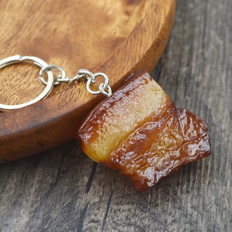 Creative Simulation Food Keychain PVC Model Gift Keychain Soft Glue Fake Braised Pork Belly Roasted Chicken Keychain K4230