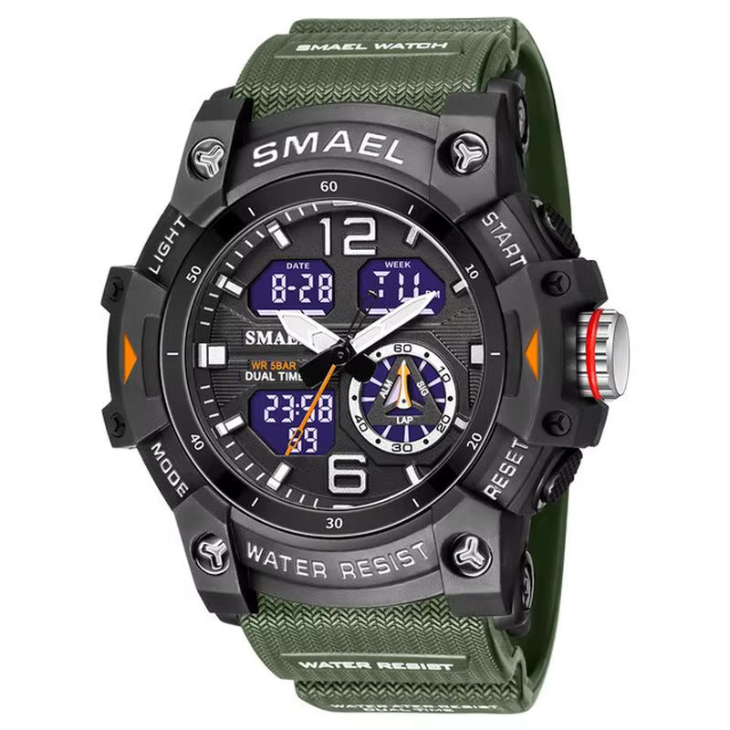 Sport Watch Military Wristwatch for Men Alarm Stopwatch LED Digital Back Light Dual Time Display Waterproof Watch Men 8007