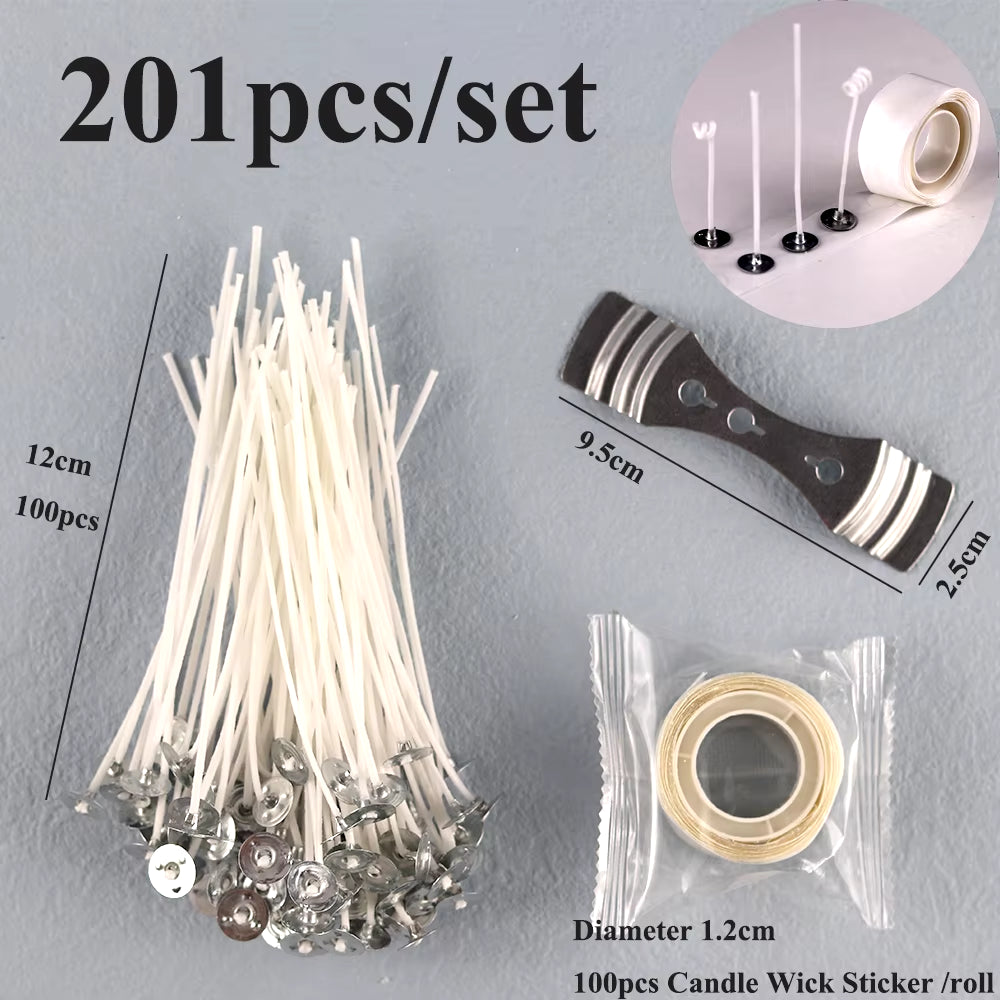 Smokeless Candle Wicks 2.6-20Cm Pre-Waxed Cotton Core Wicks with Metal Sustainer Tabs DIY Handmade Candle Making Tools